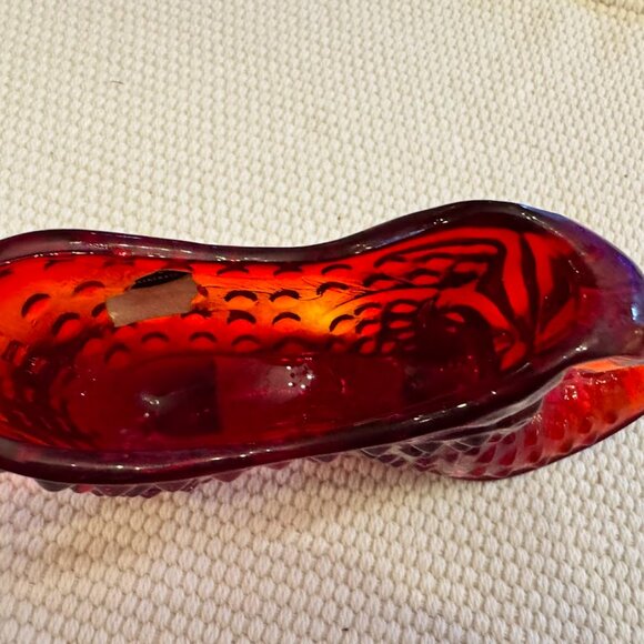 Vintage Fenton Ruby Red Hobnail Cat's Head Glass Slipper - Picture 5 of 7